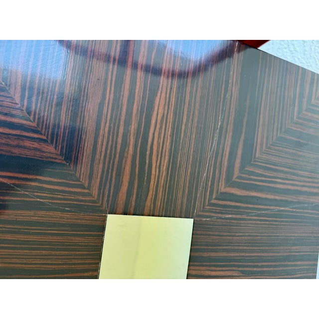 Brown Vintage Pair Cube End Tables With Macassar Ebony Veneer Lacquered & Polished Silver Metal Accents For Sale - Image 8 of 8
