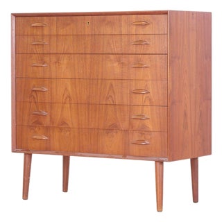 Mid 20th Century Attributed to Johannes Sorth Orange Slice Six Drawer Highboy Dresser in Teak For Sale