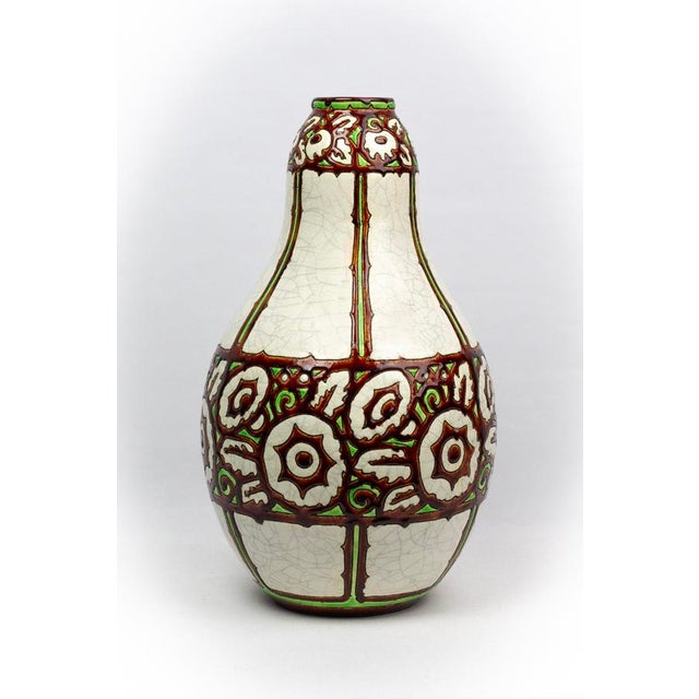 Art Deco Vase in Crackled Beige Glazed Ceramic with 983 Decoration by Charles Catteau for Boch La Louvière, 1925 For Sale - Image 12 of 12