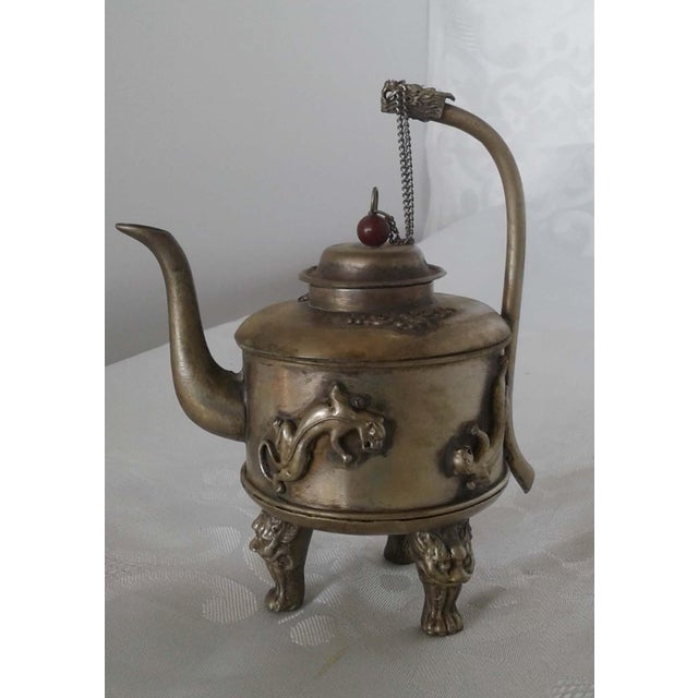 Chinese Late 19th Century Chinese Mixed Metal Dragon & Lion Tripod Teapot For Sale - Image 3 of 5