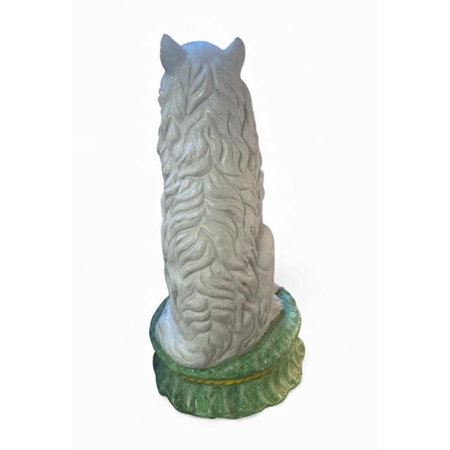 2000 - 2009 Vintage Italian Glazed Faience Seated Lion Dog Figure on Green Base For Sale - Image 5 of 7