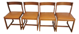 Vintage Italian Modernist Dining Chairs in Caramel Faux Leather, 1970s, Set of 4