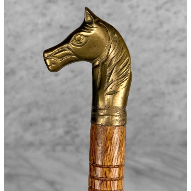 Vintage Traditional Equestrian Brass & Oak Horse Head Shoe Horn - 17" For Sale - Image 9 of 10