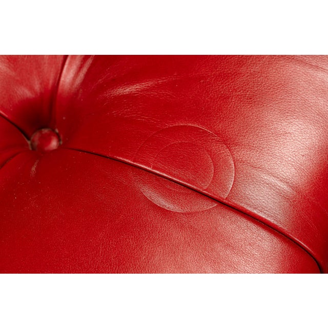Vintage Tufted Leather Rolling Ottoman Trunk in Red For Sale - Image 10 of 10
