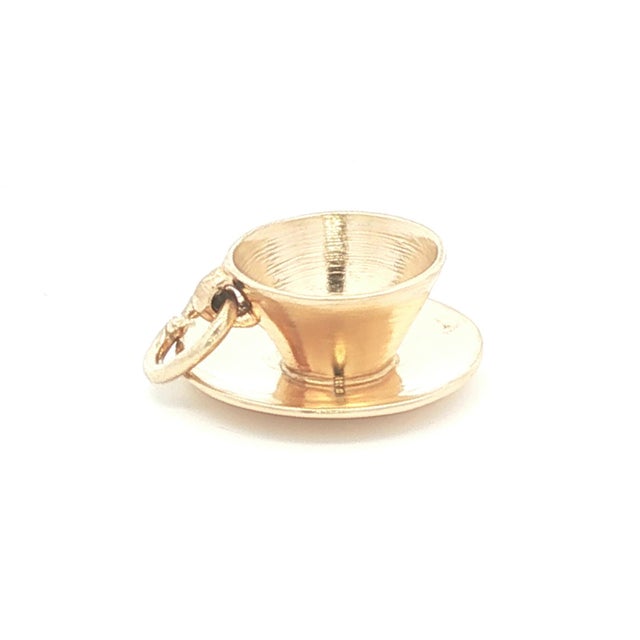 Mid-Century Modern Vintage 14k Yellow Gold Tea Cup and Saucer Charm For Sale - Image 3 of 6