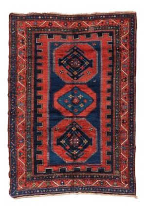 1930s Red and Blue Caucasian Tribal Kazak Rug