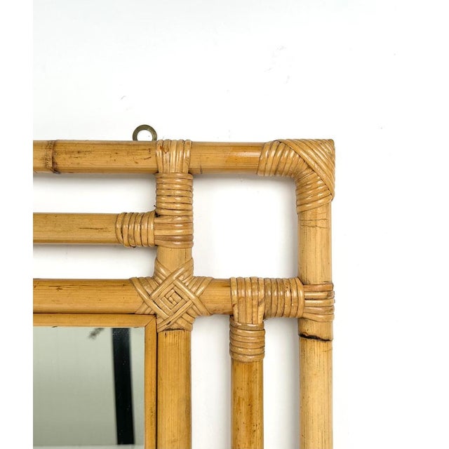 Rectangular Bamboo and Rattan Wall Mirror in the Style of Vivai del Sud, Italy, 1970s For Sale - Image 9 of 11