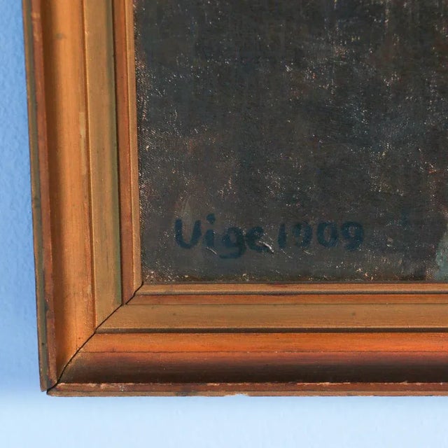 1900 - 1909 Early 20th Century Antique Original Oil on Canvas Portrait of Woman With Hat and Feather Painting For Sale - Image 5 of 7