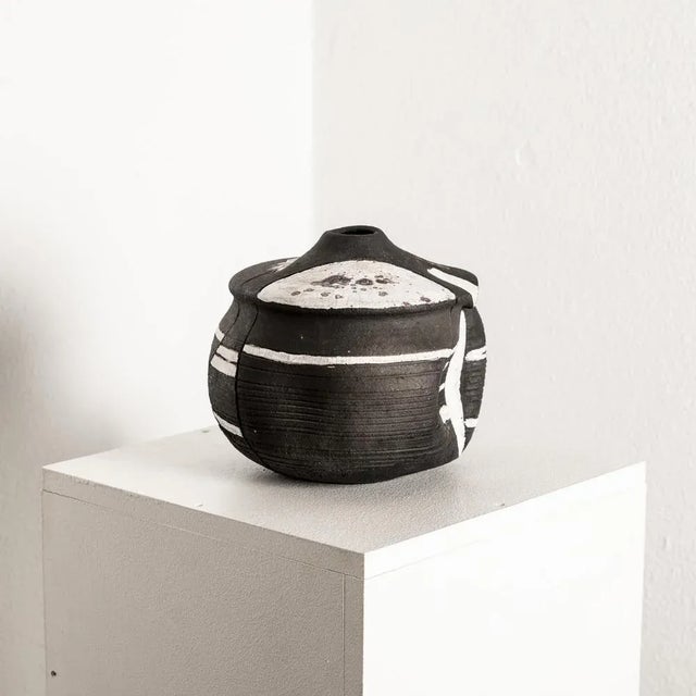 Black Ceramic Vessel with White Glaze For Sale - Image 5 of 9