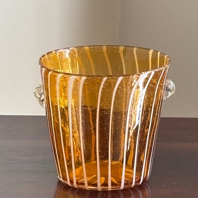 Vintage 1970s Venini for Disaronno Murano Glass Ice Bucket, Amber & White For Sale In Baltimore - Image 6 of 17