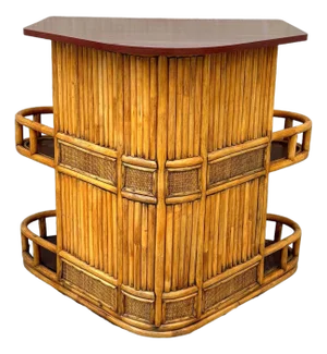Restored Mid-Century Sailboat Ships Bow Shaped Stacked Rattan Dry Bar