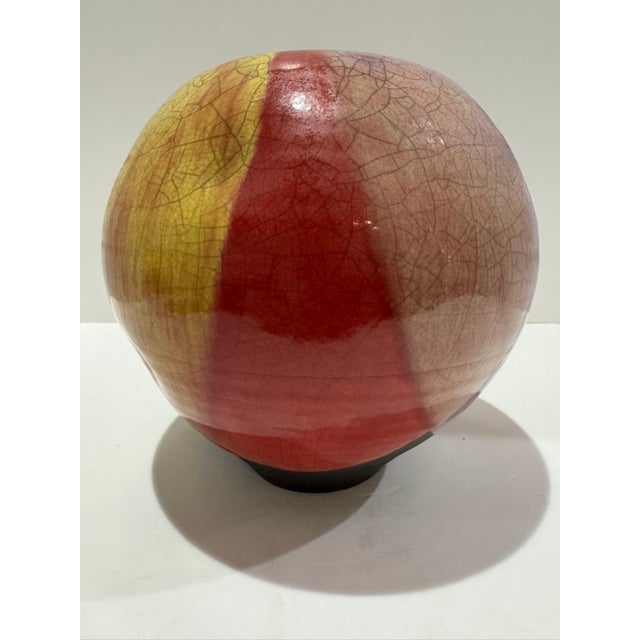 Modern Peter Aslan Raku Pottery Orb Vase Multicolor Crackle Glaze Studio Ceramic For Sale - Image 3 of 13