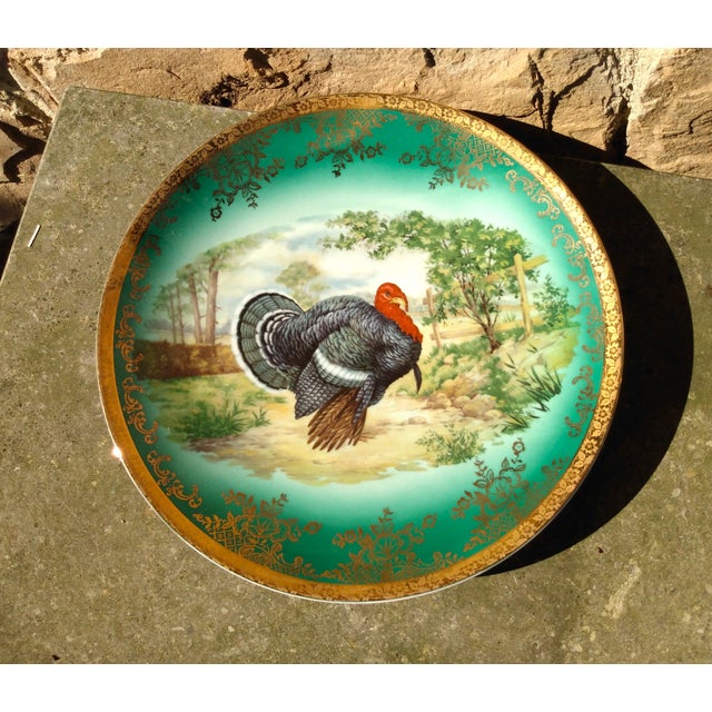 Late 19th Century Antique Turkey Cabinet Plate Stw Bavaria Germany Green With Gold Gilding For Sale - Image 5 of 7