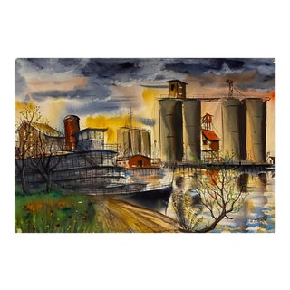 'The Delta King at Sunset,' 1995, California Paddlewheel Riverboat, Industrial Landscape For Sale