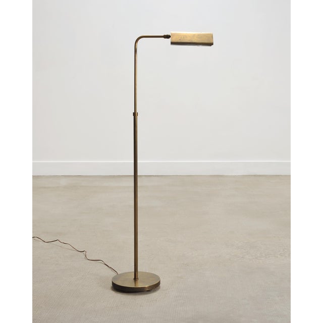 Metal Mid-Century Patinated Brass Adjustable Pharmacy Floor Lamp For Sale - Image 7 of 16