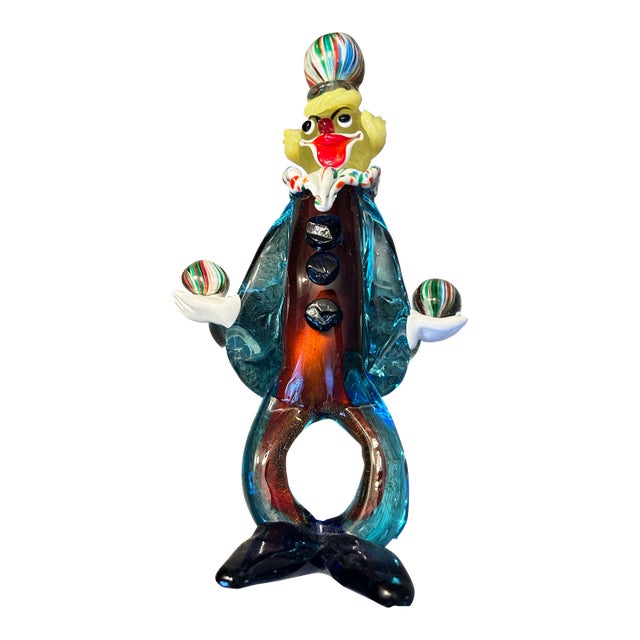Rare Vintage Murano Blown Glass Clown Figurine For Sale