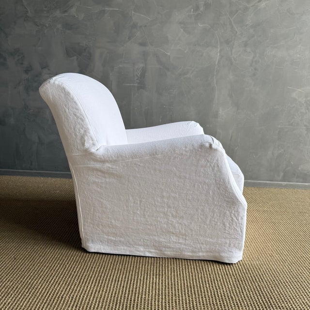 Textile Custom Slip Covered Linen English Arm Chair Made to Order With Down Cushion For Sale - Image 7 of 9