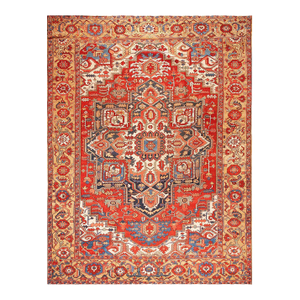 Gorgeous Red Rust Ground Color With Medallion Design Antique Persian Heriz Rug
