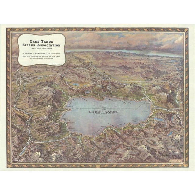 Brown Vintage Lake Tahoe Birds-Eye View Pictorial Map from Gerald A. Eddy, 1945 For Sale - Image 8 of 10