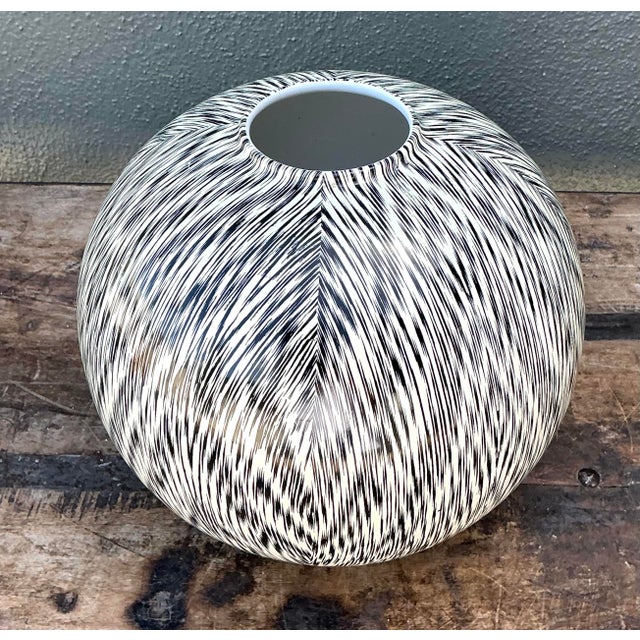 Ceramic Vintage Italian Bellini Glazed Ceramic Geometric Vase For Sale - Image 7 of 12