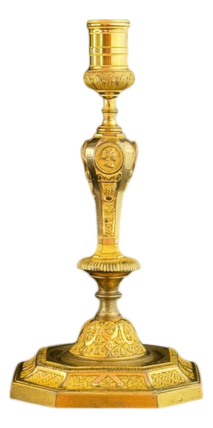 French Empire Ormolu Candlestick with Classical Portrait Medallions