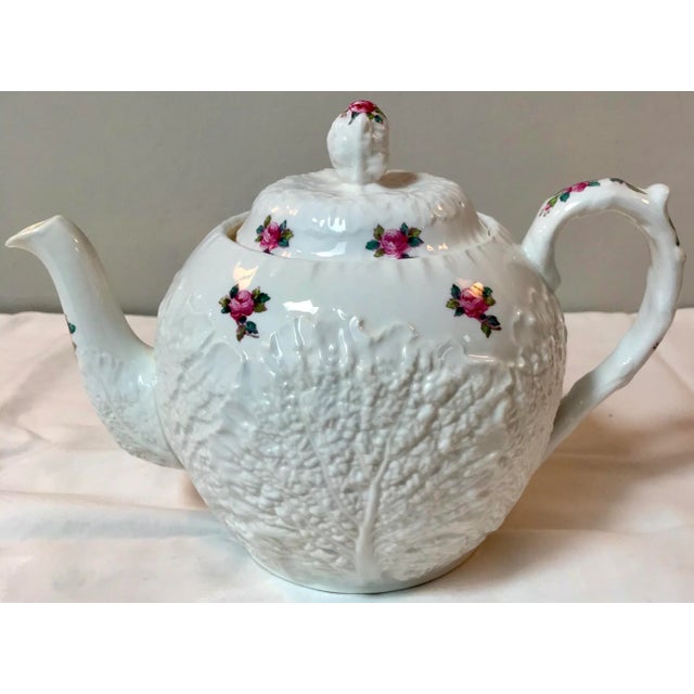 Vintage Spode Bridal Rose Pattern Cabbage Form Teapot For Sale - Image 6 of 7