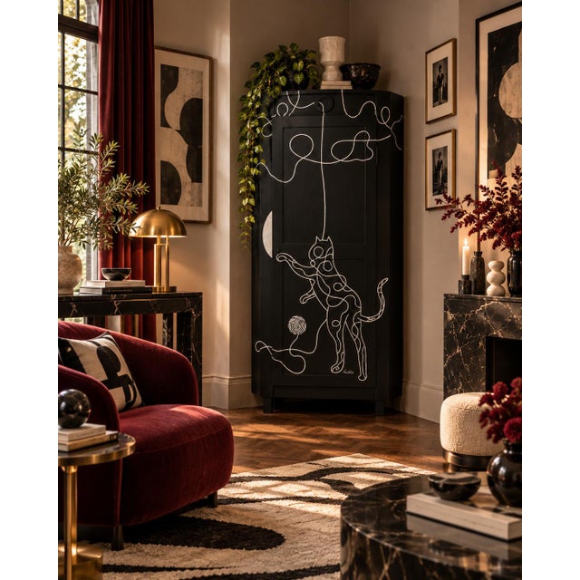 Vintage Hand-Painted Corner Cabinet with Cat, 1920s For Sale - Image 6 of 6