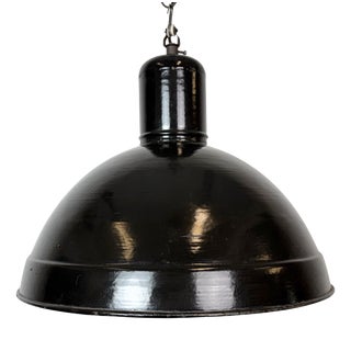 Industrial Black Enamel Factory Pendant Lamp, 1950s For Sale