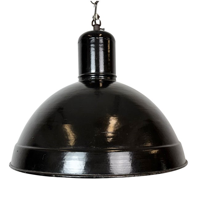 Industrial Black Enamel Factory Pendant Lamp, 1950s For Sale