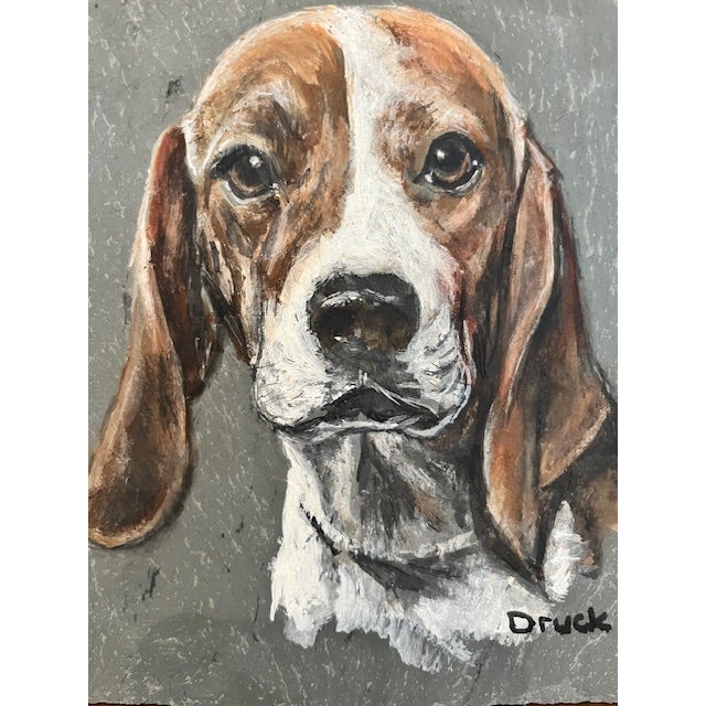 Hand-Painted Artwork on a Natural Slate Tile, Signed "Druck" For Sale - Image 4 of 6