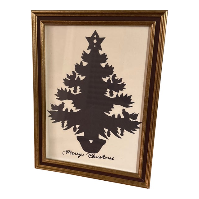 Vintage Hand Cut Scherenschnitte Christmas Tree in Florentine Frame For Sale