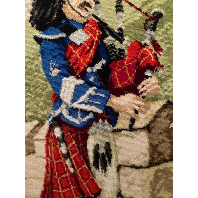 Rustic European Vintage Scottish Embroidered Bagpiper Wall Hanging For Sale - Image 3 of 6