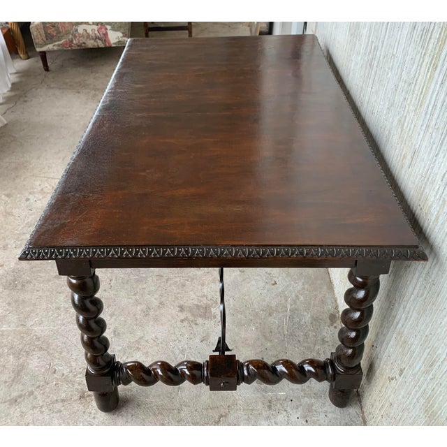 19th Spanish Baroque Walnut Solomonic Leg Fratino Dining Table With Iron Stretcher For Sale - Image 11 of 12