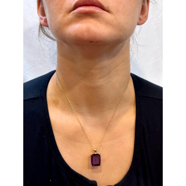 14 Ct Emerald Cut Amethyst Pendant/Neck 18Kt Gold + 14 Kt Yellow Gold Chain For Sale - Image 13 of 18