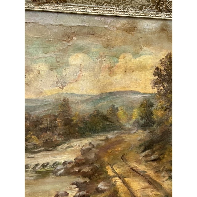 Tan Vintage Original Landscape Oil Painting on Canvas For Sale - Image 8 of 12