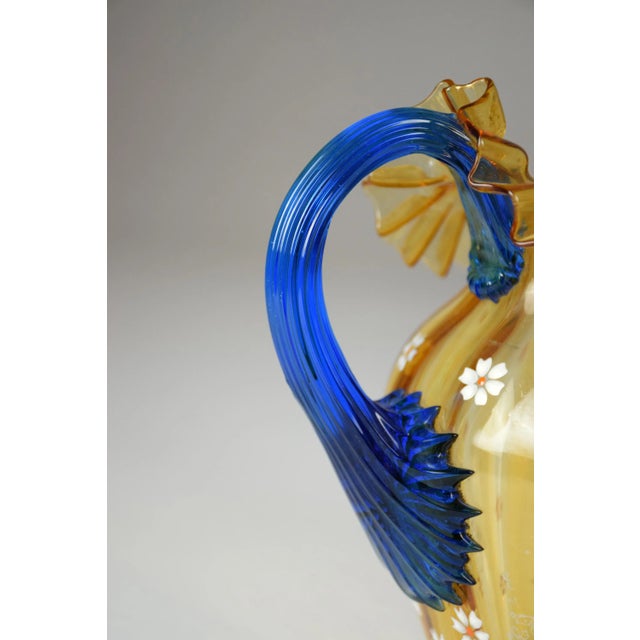 Italian Murano Liberty-Style Blue and Yellow Glass Pitcher, 20th Century For Sale - Image 6 of 12