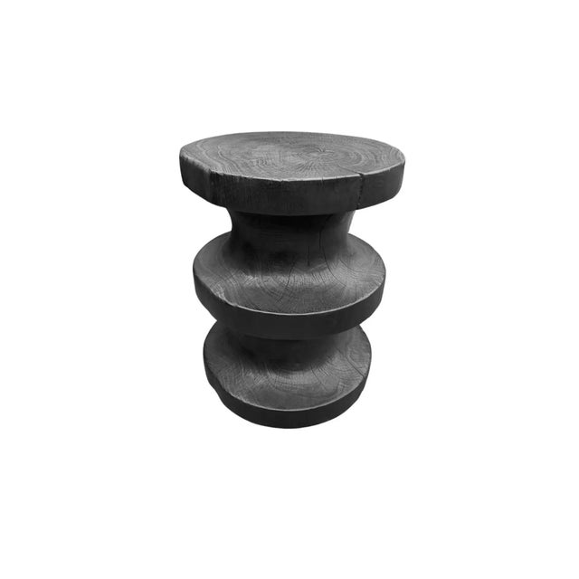 Contemporary Geometric Mango Wood Side Table Burnt Finish Modern Organic For Sale - Image 3 of 5