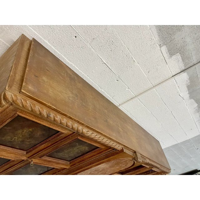 Tan 1940s French Art Deco Cerused Oak ''Eglomise Mirror'' Sideboard Dry Bar For Sale - Image 8 of 17