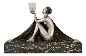 Art Deco Bronze Table Lamp with Figurine by Lormier, 1925