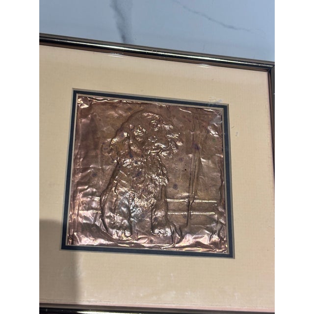 Figurative A Vintage Framed 3d Copper Relief Wall Art Piece Featuring a Pressed Metal Figure. (A Dog) For Sale - Image 3 of 12