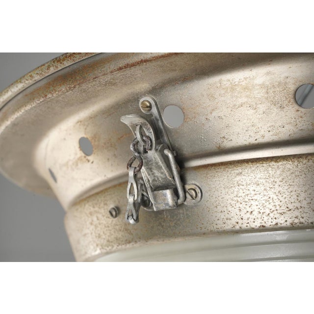 Mid 20th Century Industrial 20 In. Ribbed Glass Brushed Steel Dome Flush Mount Light For Sale - Image 10 of 13