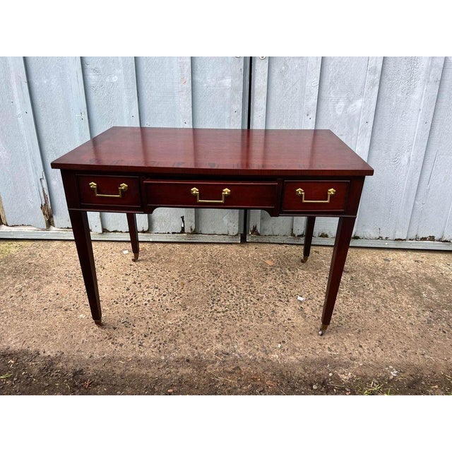 George III Style Inlaid Top Three Drawer Writing Table Desk. For Sale - Image 18 of 18