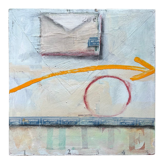 2001 Tjasa Owen's "Letter in White" 12x12 White and Blue Canvas Painting For Sale