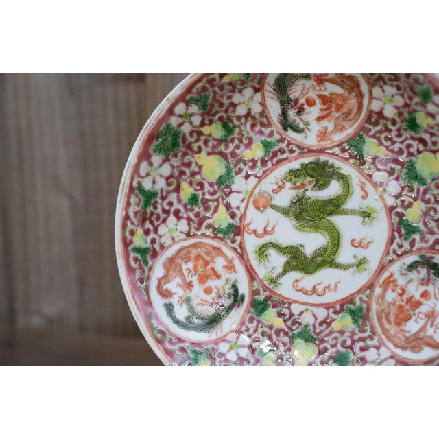 Antique Chinese Qing Dynasty Red Dragon Porcelain Plate, 1800s For Sale - Image 4 of 18