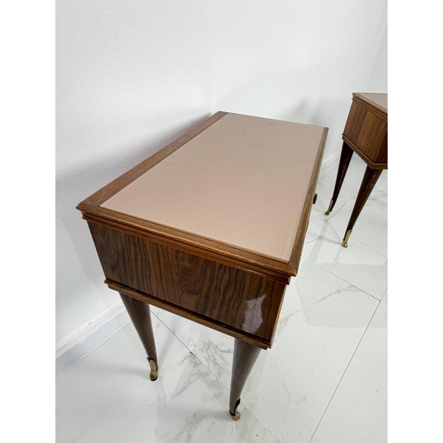Vintage Italian Bedside Tables with Pink Glass Top and Brass Feet, 1950s, Set of 2 For Sale - Image 18 of 18