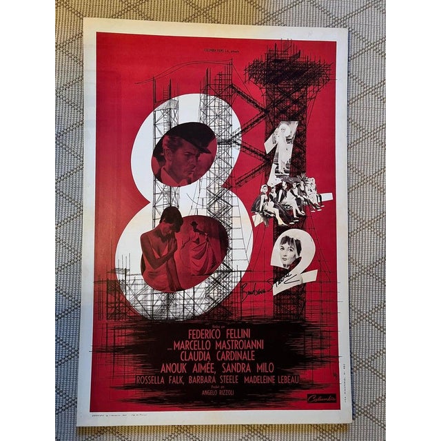 Red Mid 20th Century Frederico Fellini's 8 1/2 Movie Poster Signed by Barbara Steele For Sale - Image 8 of 11