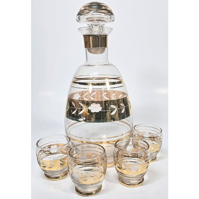 Shabby Chic Vintage Gold Art Nouveau Decanter Set- Set of Five For Sale - Image 3 of 11