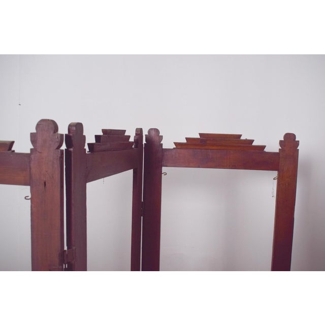 Brown Art Deco Portuguese Wooden Folding Screen Frame, 1930 For Sale - Image 8 of 9