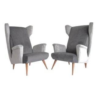 Set of Grey Velvet Chairs in the style of Gio Ponti, 1950s For Sale