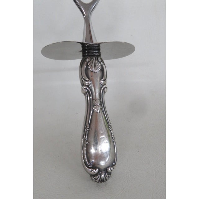 Mid 20th Century Roast Fork Stainless Steel Prongs Weighted Sterling Scrollwork Handle 5142b For Sale - Image 5 of 10